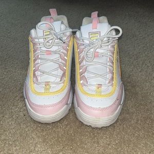Fila shoes, used,color is white pink and yellow size 6 women’s